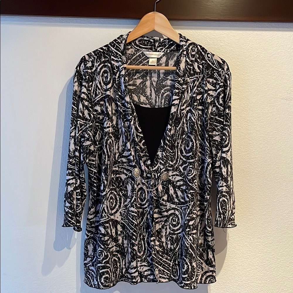 Christopher & Banks Spiral Patterned 3/4 Sleeve Blouse with Faux Tank, Size XL
